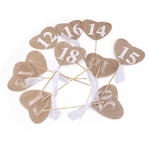 ULTNICE DIY Hochzeit Tisch zahlen rustikale Hochzeit Tisch Dekorationen 11-20 Herz Form Tabellennummer mit Stick - 2