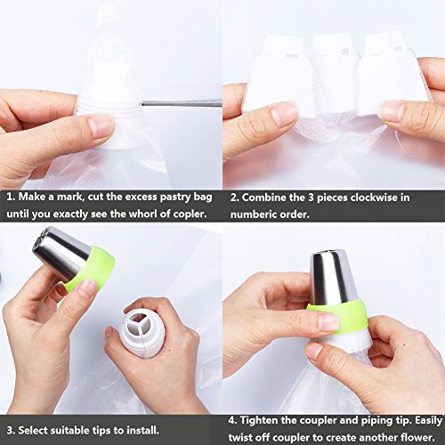 Spritztüllen Set 49 Stücke Garniertülle Ollimy Hochwertigen Edelstahl Spritztüllen Decorating Toolsfür Pralinen, Plätzchen, Keksen, Kuchen Dekorateure und 20 Einweg Spritzbeutel - 5