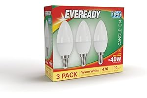 Eveready E14 LED Light Bulb, Warm White 3000K, 40W Equivalent, 470 Lumen LED Candle Bulb, SES Small Edison Screw Light Bulbs, Non-Dimmable, Pack of 3