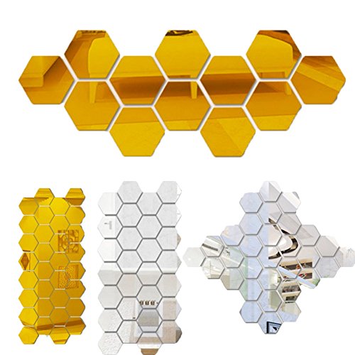 SZTARA 3 D-Spiegelfliesen, Sechseck, Selbstklebend, Wand Deko-Sticker, Heimdekoration, Kunststicker für Wohnzimmer silber - 3