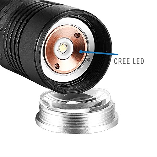 Vansky® Mini USB wiederaufladbare Taschenlampe, 900 Lumen CREE XPE2 R5 LED taktische Taschenlampe | zoombar und super hell | 18650 Li-ion-Akku und inkl. 0.9m Micro-USB-Ladekabel - 8