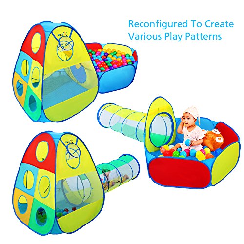 Kids Play Tent with Tunnel and Ball Pool 3 in 1 - VICIVIYA Pop-up Children's Play House with Zipper Storage Bag for Children Baby Dog Indoor and Outdoors Playground (Multi-Color)