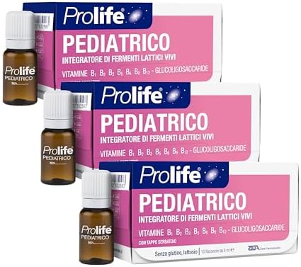 Prolife Pediatrico - Integratore di Fermenti Lattici con Bifidobatteri, 3 Miliardi di Fermenti per Dose, 3 Pack da 10 Flaconcini da 8 ml, per Equilibrio Intestinale nei Bambini