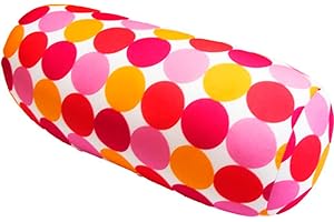 COVERBAGBCN - Cojín Cilíndrico Anti-Estrés Relax | Alivio Cervicales y Lumbares | Relleno de Bolitas Confortables | Tejido Lycra Suave al Tacto | Lavable en Máquina | 35x15 cm (Topos Rosa y Rojo)