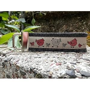 Schlüsselanhänger Schlüsselband Wollfilz anthrazit Hühner beige rot schwarz!