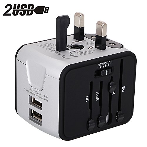Adaptador de Viaje?Adaptador Enchufe Universal todo en uno Adaptador de Corriente Internacional con 2.4A Dual USB cubre más de 150 Países Europa,Brasil ymás para Dispositivos Android y IOS-Milool