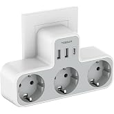 TESSAN Duvar Fişi USB Fişi C, 2 USB ve USB C Bağlantı Noktalı USB Plug in Multi, Ofis, Mutfak ve Cep Telefonu ile Uyumlu D&uuml;z 