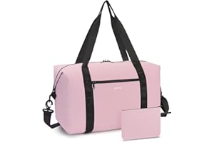 ECOHUB for Ryanair Cabin Bags 40x30x20, 2Pcs Foldable Underseat Holdall Carry On Bag, Anti-Tear Lightweight Travel Duffel Bag, Water-Resistant Overnight Weekend Bag for Women & Men, 24L-Pink