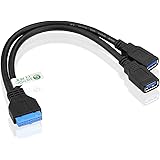 SIENOC Schwarz 20 Pin Header Buchse auf Dual USB 3.0 Typ A BuchseY-Kabel-Blei-Adapter