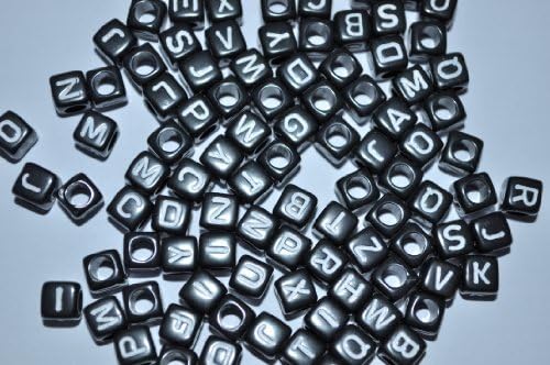80 pcs alphabet beads, cube, 6 mm, single color, semitransparent (black)