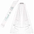 Party Bride to Be Satin Sash & Shoulder Length Veil White Double Ribbon Edge Center Cascade Bridal Wedding Veil with Comb& Bride to Be Satin Sash- Bachelorette Party Decorations Supplies