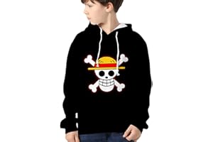 YIMIAO Jungen One Piece Hoodie 3D Unisex Pullover Cartoon Kapuzenpullover Casual Japanese Anime Ace Luffy Sweatshirt（100-160）