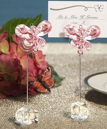 6 Exquisite Pink Crystal Butterfly Place Card Holders