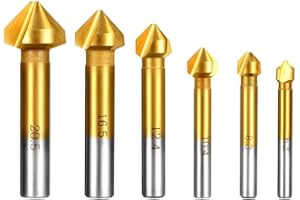 90° Kegelsenker Set, HSS 4241 Senker Sats mit Titan Beschichtete für Holz und Weichem Metall 6 Stück Fasefräser Enthalten Loch Reibahle 6,3–20,5 mm von AOBETAK