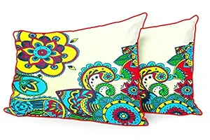 DreamVio Jute Fabric Printed Decorative Pillow/Throw/Cushion Covers for Living Room, Bed Room, Sofa,Chairs,Pillow Cases, Pillow Covers Set of 2, Size 12x18 Inches Style19