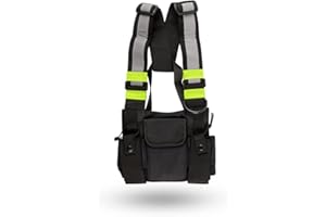 LIFE IS SIMPLE Tasca sul petto per radio con riflettori, pettorina con 4 tasche, adatta come tasca per dispositivi radio o come radio, cintura sul petto, tasca sul petto, dimensioni regolabili