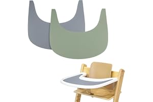 LLHQAMT Tovaglietta per seggiolone, 2 pezzi, in silicone resistente, per seggiolone Tripp Trapp, accessori per seggioloni, adatta per vassoio seggiolone per Tripp Trapp (grigio/verde)
