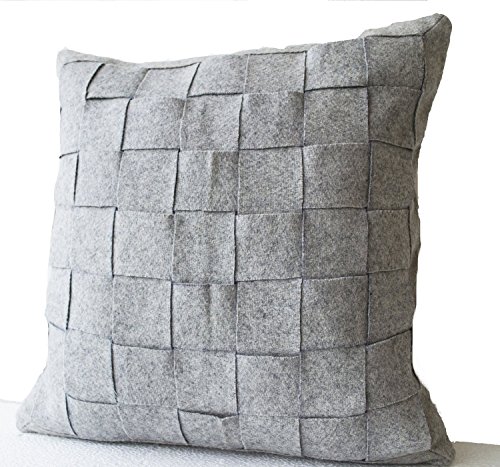 Handgefertigt grau Filz Kissen – Filz Weave quadratisch Kissen – Modernes Decor – Wolle Kissen deckt – Hochzeit Geschenk – Strukturierte Kissen Bezüge, grau, 50×50 cm - 2