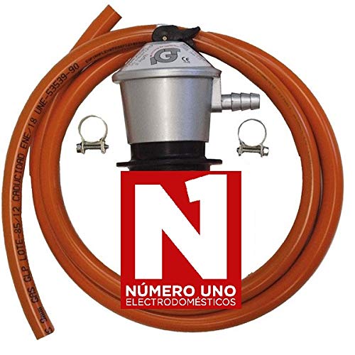 Regulador de gas butano HVG, tubo manguera 1,5 metros, abrazaderas
