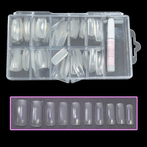 BF New Professional Clear Nail Tips with Tip Box & Glue For Nail Extensions Nail Art Display (Full Nails - 100pcs)