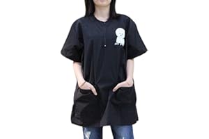 WAYUTO Short Sleeves Pet Grooming Smock with Zipper Dog Grooming Work Clothes with 2 Pockets Pet Grooming Shirt Dog Grooming Workwear for Pet Shop Men Women Bichon Medium