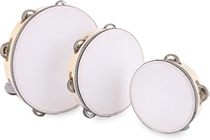 AHAQU 3PCS Tambourines for Adults, 6/8/10 Inch Handheld Tambourine Drum with Jingle Bells, Single Row Wooden Tambourine, Percussion Instrument for Church, Party, KTV, Musical Educational