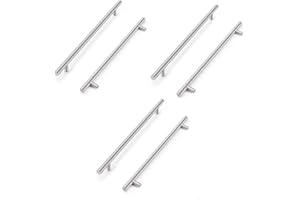 ANSIEDIO 6 Piezas Tiradores Cocina Tiradores Armarios en Forma de T-barra Acero Inoxidable, Plata (192mm Distancia de agujeros)