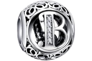 BEEUVIP A-Z 26 Abalorios Charms Colgantes de Alfabeto Cuentas Plata de Ley 925 con Circonita cúbica Transparente Compatible con Pulsera Pandora & Europeo, Charms de Letra para Mujer Niña