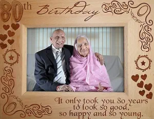 TIED RIBBONS Beautiful Wood Engraving Special 80th Birthday Gift (Brown)