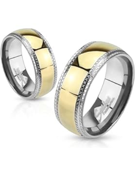 Paula & Fritz® Ring aus Edelstahl Chirurgenstahl 316L goldener Streifen und geätzter Rand verfügbare Ringgrößen...