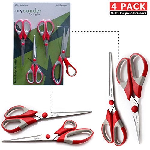 mysonder Schere 4 Set – Edelstahl Kinder Schere Klassenset mit – Scheren für Büro, Schule, Küche, Nähen, Kunst und Craft Aktivitäten – Features Langlebige Design, Komfort Grip und Razor scharfe Klingen - 2