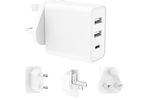 CYZBIM Travel Adapter, UK to EU European USA Plug Adapter Fast Charger, Universal 3-Ports Worldwide Multiport USBC Wall Adapter for Phone, Android Samsung, Germany France Spain Europe Euro US