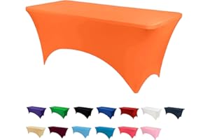 RAYNEAY 6FT Stretch Tablecloth for Craft, Orange Spandex Stretch Table Cloth, Washable and Wrinkle Resistant Market Stall Table Cover for Banquet Folding Table Event Wedding