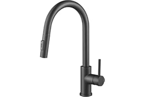 CECIPA Wasserhahn Küche Schwarz, Hochdruck Küchenarmatur mit Brause Ausziehbar Armatur, Mischbatterie Spültischarmatur, Zwei Strahlarten, 360° Schwenkbar, Matt Schwarz Edelstahl - SOFETIY SERIE