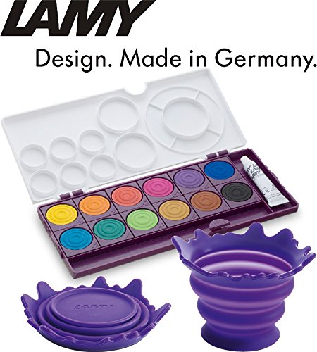 LAMY Deckfarbkasten aquaplus mit 12 Farben / Schul-Set (+ Wasserbecher, Violett)