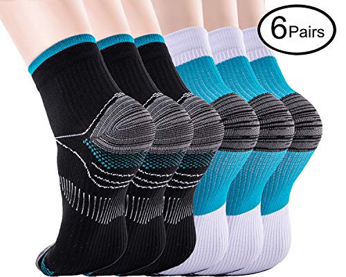 Firmrock Calcetines de compresión para mujeres y hombres Fascitis plantar con soporte para arco - Calcetines de pie de compresión de corte bajo, mejores para deportes atléticos (6 pares)