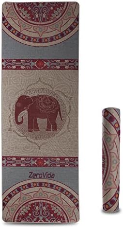ZeroVida Luxury Home Premium Printed Patterned Yoga Mat 5MM Thick Non-Slip Surface with Eco-Friendly Linen materials 100% Natural Rubber Unique Design 2 in 1 Yoga Mat And Carry Bag 183CM*61CM*5MM