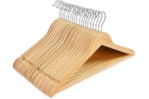 PANZY HOME 20 Wooden Hangers, Coat Hangers, Clothes Hangers, with Shoulder Notches, Trousers Bar, 360° Swivel Hook, for Suits, Shirts, Coats, Natural Pack of 20 (20 Pack Natural)