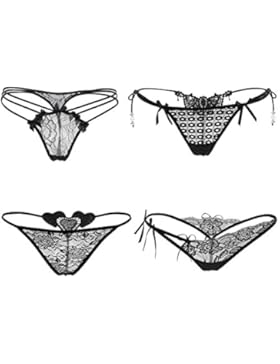 Nightaste Daten Attraktiv String mit Blumenspitze (4 Muster in einem Paket Schwarz)