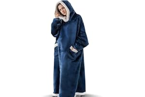 Seogva Extra Long Wearable Blanket Hoodie, Oversized Blanket Sweatshirt for Women and Men, Super Warm and Cozy Hooded Sweatshirt with Sleeves and Giant Pocket