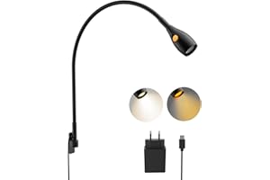 ‎ACEGOO acegoo LED Leselampe Bett Vollmetall, Dimmbar Schwanenhals Lampe 3000K/Bernstein, Wandmontage Schwarz mit 2 Schalter Flexible, Drehbarer Leuchtenkopf für Buch Schlafzimmer (1 pack)