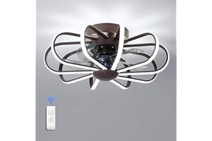 QJUZO Ventilatori Da Soffitto Con Lampada,Moderna LED Camera Plafoniera Ventilatore Con Telecomando, Luce Ventilatore Silenzioso, 3 Velocità Regolabile,Fan Light Per Soggiorno Bambini, Timing,Marrone