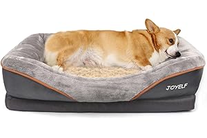 JOYELF Medium Memory Foam Dog Bed, Orthopedic Dog Bed & Sofa with Removable Washable Cover and Squeaker Toys as Gift