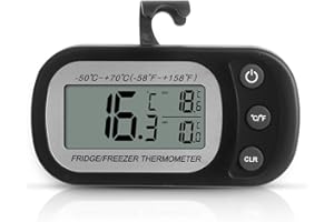 Pitasha Termometro digitale per frigorifero, termometro digitale, funzione di registrazione massima/minima, termometro impermeabile per frigorifero/congelatore (Nero)