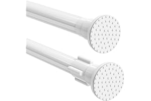 Radikor Barra Cortina Ducha, Barra Cortinas Extensible, Barra Cortina Sin Taladrar, Barra Multifunción Ajustable, Portavisillos Extensible para Baño, Cortina - Blanco