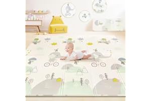 KONTARBOOR Tapis de Jeu pour Enfant Bebe 150x180x1cm Tapis de Sol XXL en Mousse Epais Pliable Reversible - 2 DESIGN DIFFERENTS - Tapis d'éveil pour Bébé - Tapis de Sol Bebe Favorisant Le Développement Sensoriel