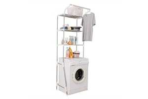 Hershii Scaffale per lavanderia a 3 ripiani da posizionare sopra la toilette/lavatrice portaoggetti per il bagno organizer regolabile per scaffale con asta per appendere vestiti