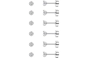 Diamday 6 Paires Boucles d'Oreilles Cartilage pour Femmes Hommes dos plat Set Boucles d'Oreilles Acier Chirurgical 316L Tragus CZ Petite Hélice Bijoux Piercing Hypoallergénique