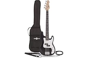 Gear4music Guitarra de bajo tamaño 3/4 negra con funda y cable