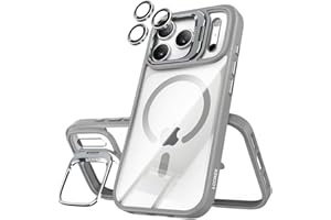 LOOXER® Vanguard Clear Case with Lens Stand for iPhone 17/17 Air/17 Pro/17 Pro Max | Crystal-Clear Military-Grade Drop Protection MagSafe Cover + Premium Screen Protector (Grey, 17 Pro Max)